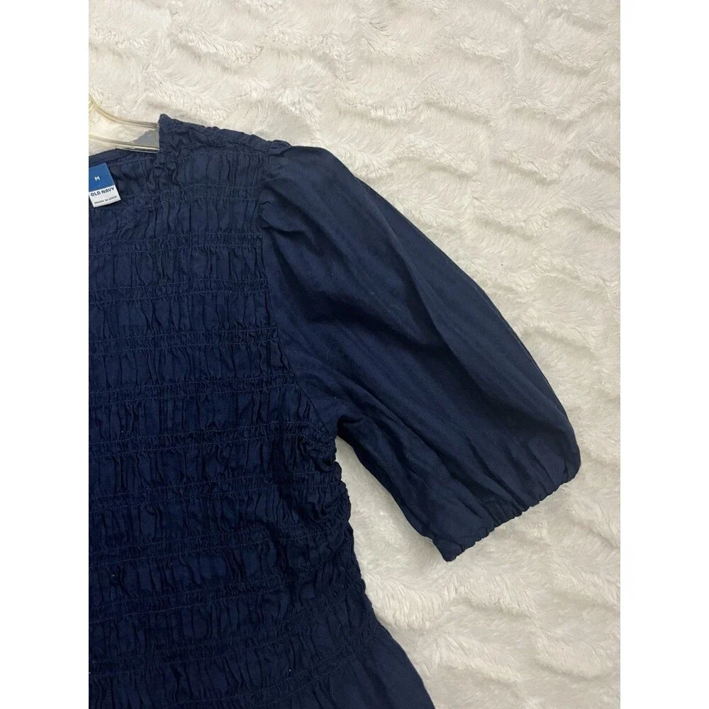 Old Navy Women’s Navy Blue Short Puff Sleeve Smocked Peplum Blouse Top Size M